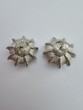 Vintage BSK Silver-Tone Atomic Starburst Clip-On Earrings 1960s MCM